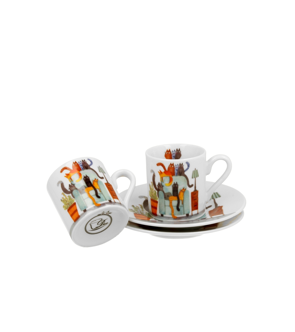 2 filiżanki espresso elegant ze spodkami Koci Świat KOTY NA FOTELU