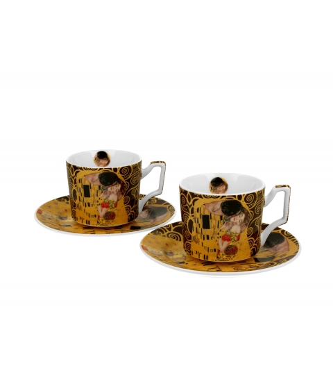 2 filiżanki luxury espresso ze spodkami THE KISS BROWN inspired by Klimt