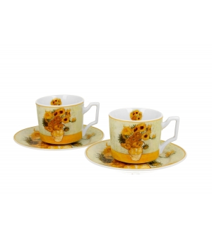 2 filiżanki luxury espresso ze spodkami SUNFLOWERS inspired by Van Gogh