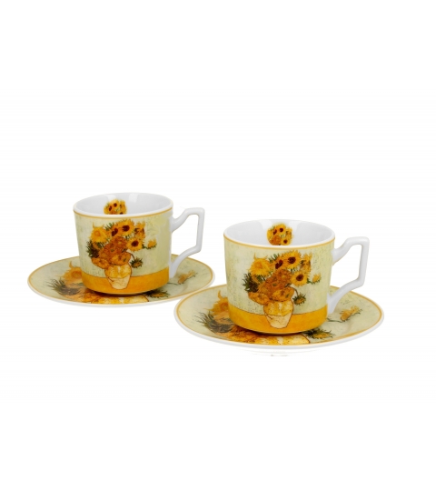2 filiżanki luxury espresso ze spodkami SUNFLOWERS inspired by Van Gogh
