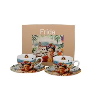2 filiżanki espresso ze spodkami MEXICAN ART RED