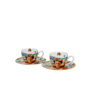 2 filiżanki espresso ze spodkami MEXICAN ART RED