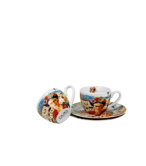 2 filiżanki espresso ze spodkami MEXICAN ART RED