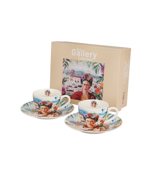 2 filiżanki espresso ze spodkami MEXICAN ART RED