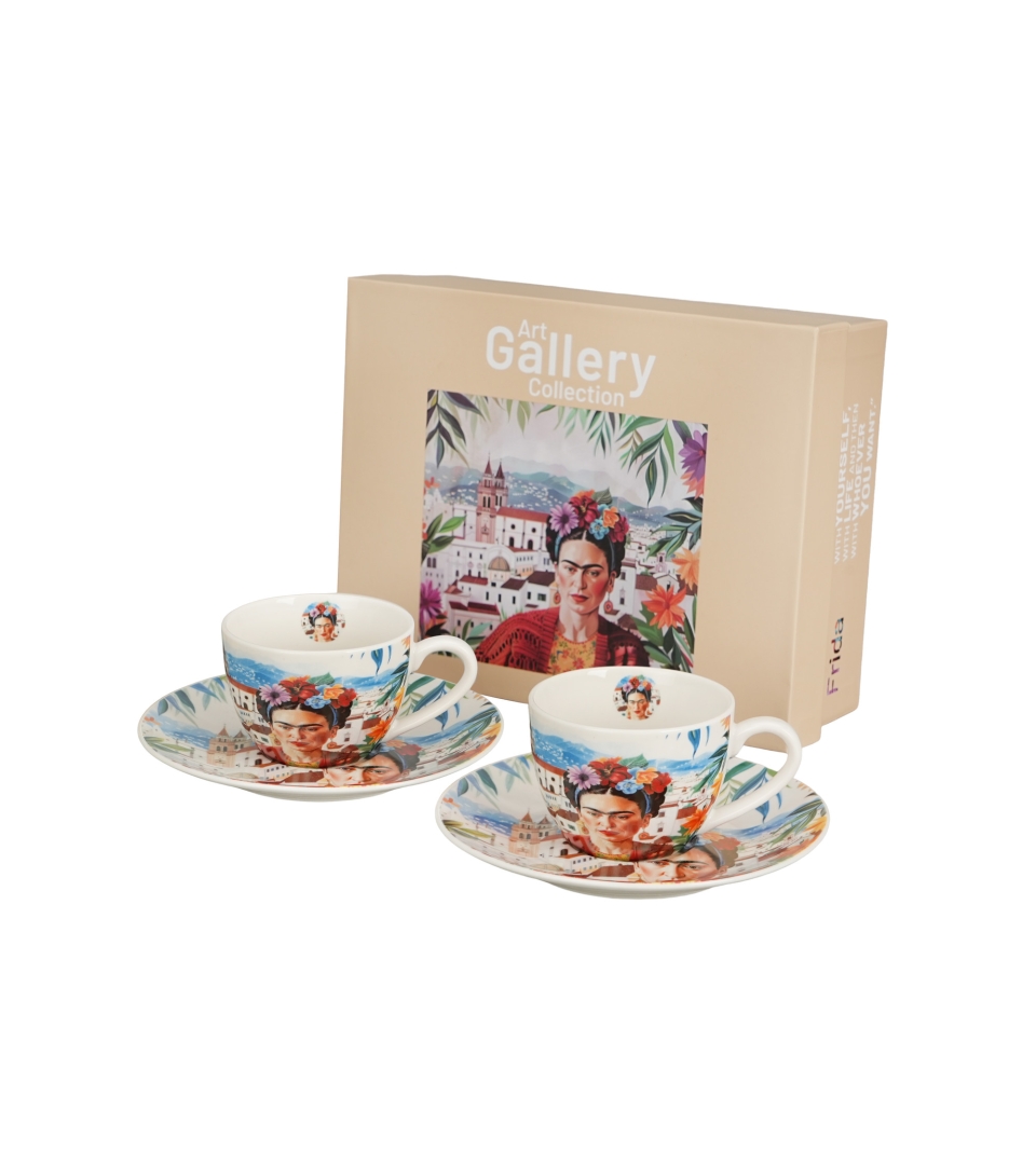 2 filiżanki espresso ze spodkami MEXICAN ART RED