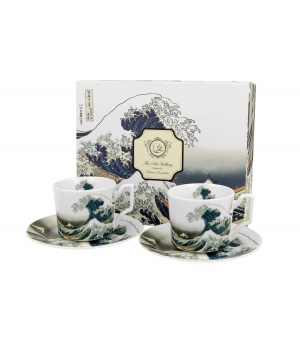 2 filiżanki luxury espresso ze spodkami THE GREAT WAVE inspired by K. Hokusai