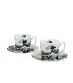 2 filiżanki luxury espresso ze spodkami THE GREAT WAVE inspired by K. Hokusai