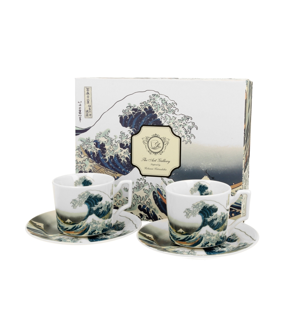 2 filiżanki luxury espresso ze spodkami THE GREAT WAVE inspired by K. Hokusai