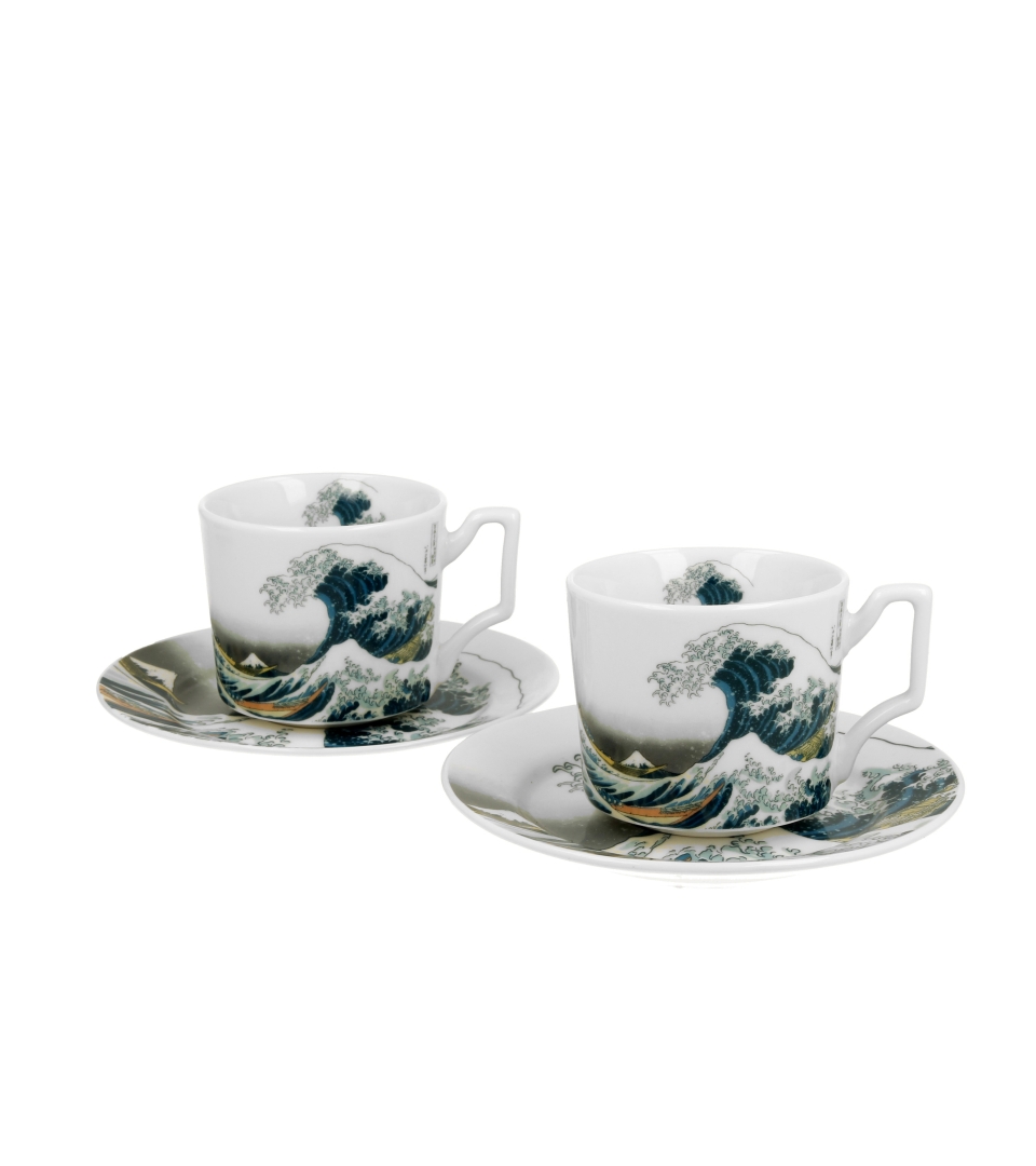 2 filiżanki luxury espresso ze spodkami THE GREAT WAVE inspired by K. Hokusai
