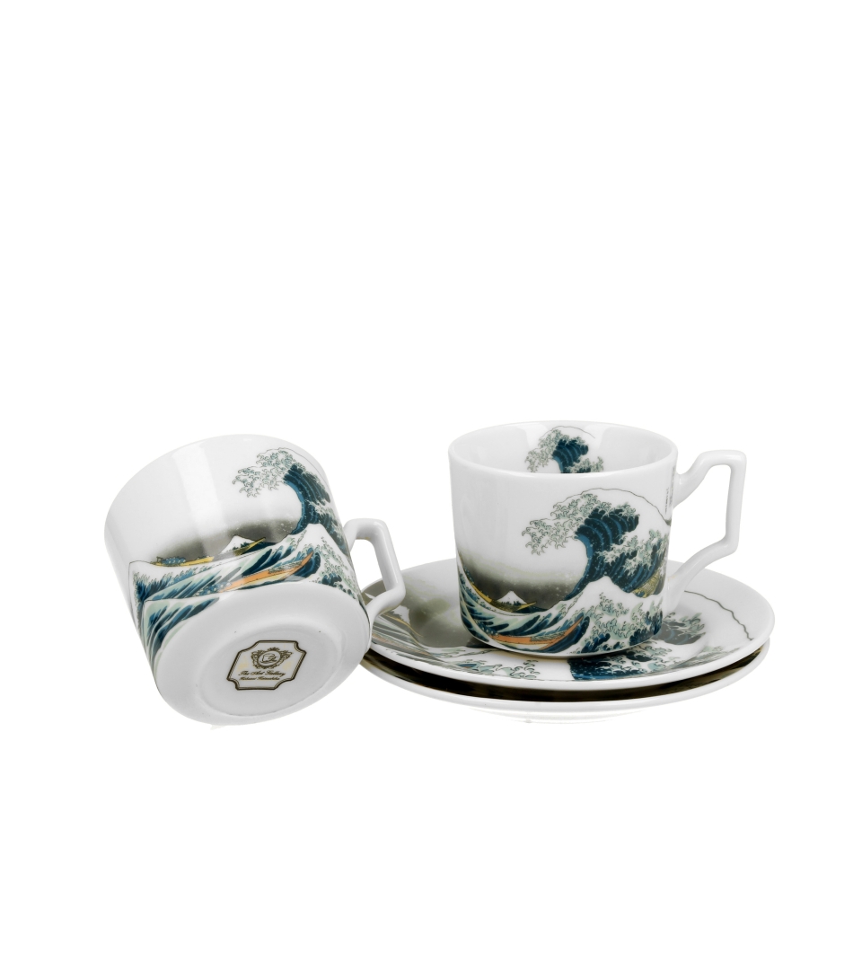 2 filiżanki luxury espresso ze spodkami THE GREAT WAVE inspired by K. Hokusai