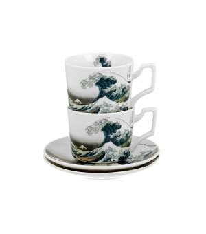 2 filiżanki luxury ze spodkami THE GREAT WAVE inspired by K. Hokusai
