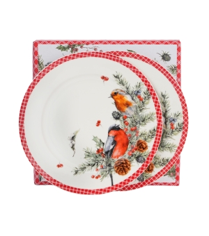 Komplet 2 talerze deserowe CHRISTMAS BIRDS 1