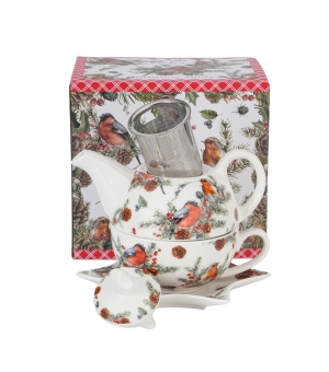 Filiżanka z dzbankiem, spodkiem i zaparzaczem CHRISTMAS BIRDS 1