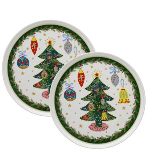 Komplet 2 talerzyki deserowe z wysokim brzegiem AROUND CHRISTMAS TREE