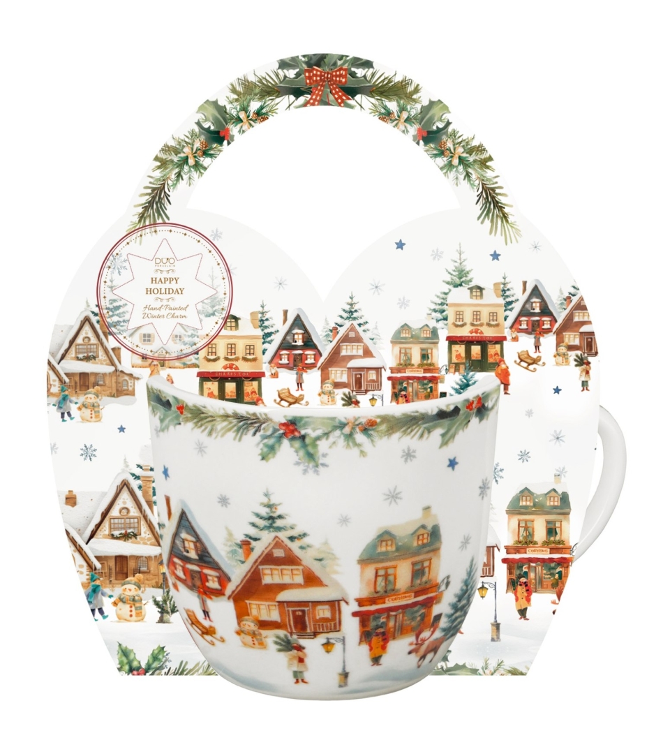 Kubek 460 ml "w koszyczku" CHRISTMAS VILLAGE