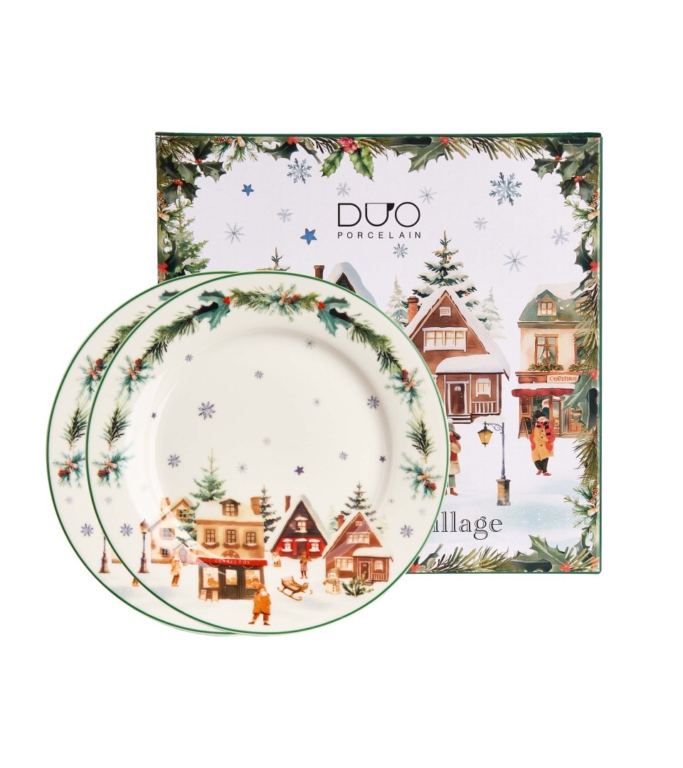 Komplet 2 talerze deserowe CHRISTMAS VILLAGE