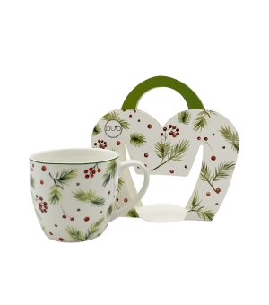 Kubek 460 ml "w koszyczku" CHRISTMAS LEAVES
