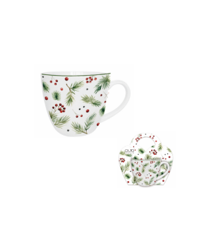 Kubek 460 ml "w koszyczku" CHRISTMAS LEAVES