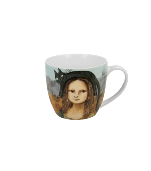 Kubek 460 ml w "koszyczku" Koci Świat MONA LISA Z KOTEM