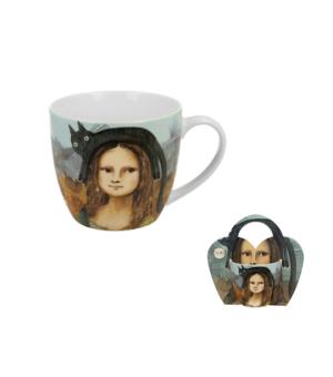 Kubek 460 ml w "koszyczku" Koci Świat MONA LISA Z KOTEM