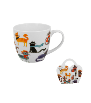 Kubek 460 ml w "koszyczku" Koci Świat STYLOWE KOTY