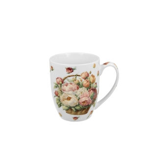 Kubek 350 ml w koszyczku Kosze Kwiatów PIWONIE (sprzedaż w zestawach po 6 szt.)