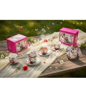 Kubek 460 ml w "koszyczku" MAGNOLIE (sprzedaż w zestawach po 4 szt.)