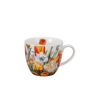 Kubek 460 ml w "koszyczku" TULIPANY (sprzedaż w zestawach po 4 szt.)