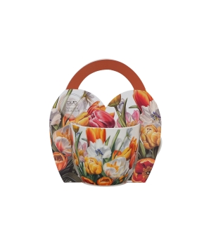 Kubek 460 ml w "koszyczku" TULIPANY (sprzedaż w zestawach po 4 szt.)