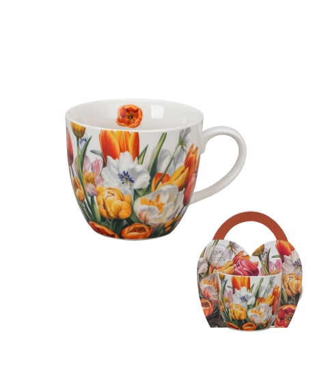 Kubek 460 ml w "koszyczku" TULIPANY (sprzedaż w zestawach po 4 szt.)