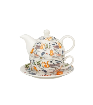 Filiżanka z dzbankiem z zaparzaczem ze stali nierdzewnej Koci Świat LENIWE KOTY