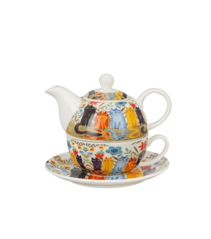 Filiżanka z dzbankiem z zaparzaczem ze stali nierdzewnej Koci Świat KOTY OGRODOWE