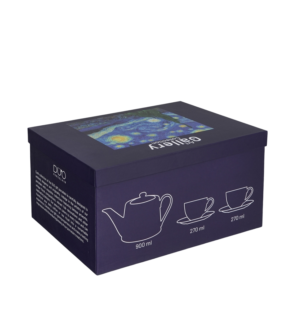 Zestaw dzbanek z zaparzaczem ze stali nierdzewnej i 2 filiżanki ze spodkami STARRY NIGHT inspired by Van Gogh