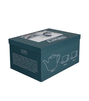 Zestaw dzbanek z zaparzaczem ze stali nierdzewnej i 2 filiżanki ze spodkami THE GREAT WAVE inspired by Hokusai