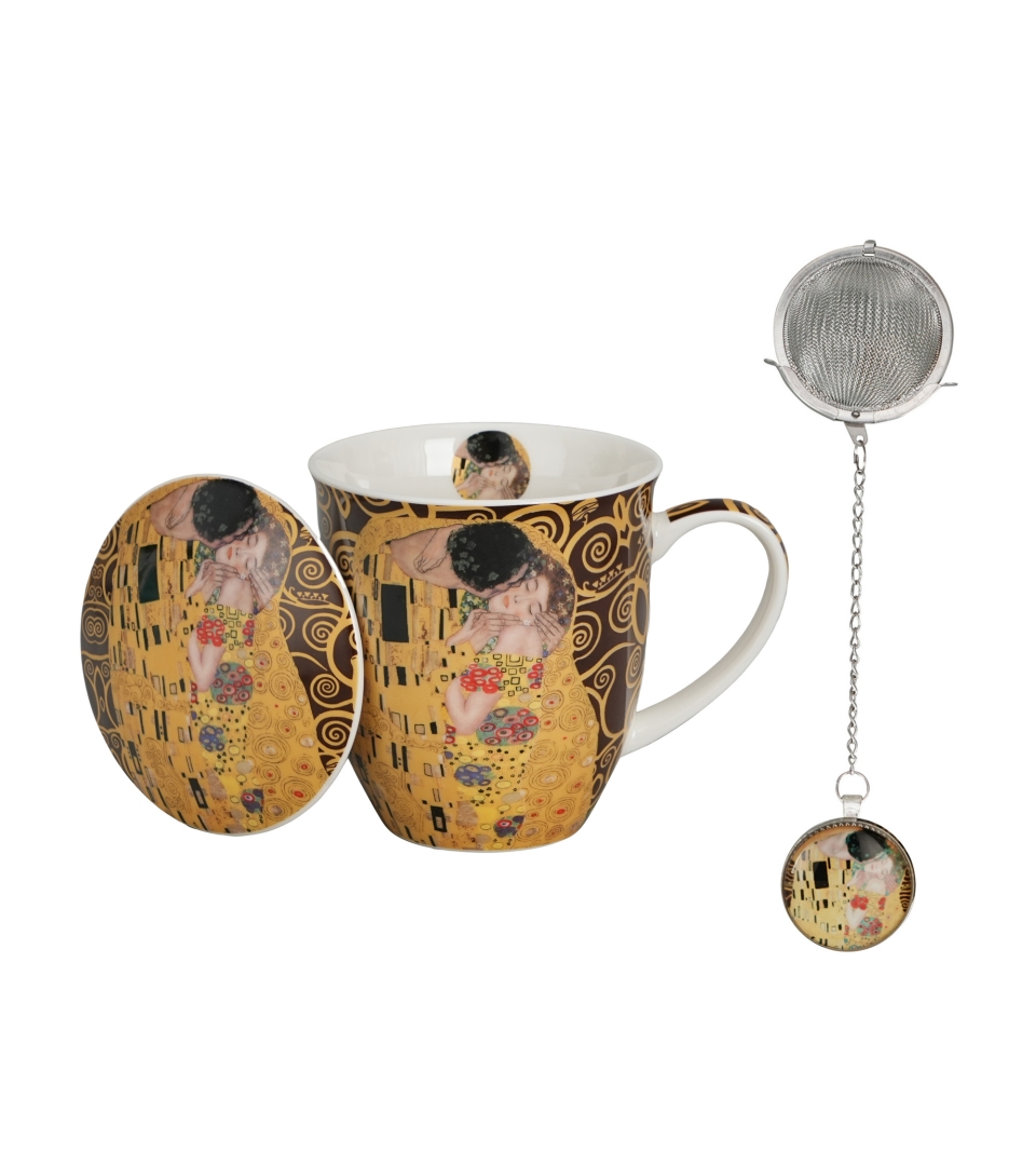 Kubek z zaparzaczem z zawieszką THE KISS BROWN inspired by Klimt