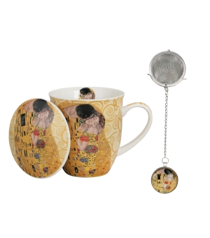 Kubek z zaparzaczem z zawieszką THE KISS ECRU inspired by Klimt