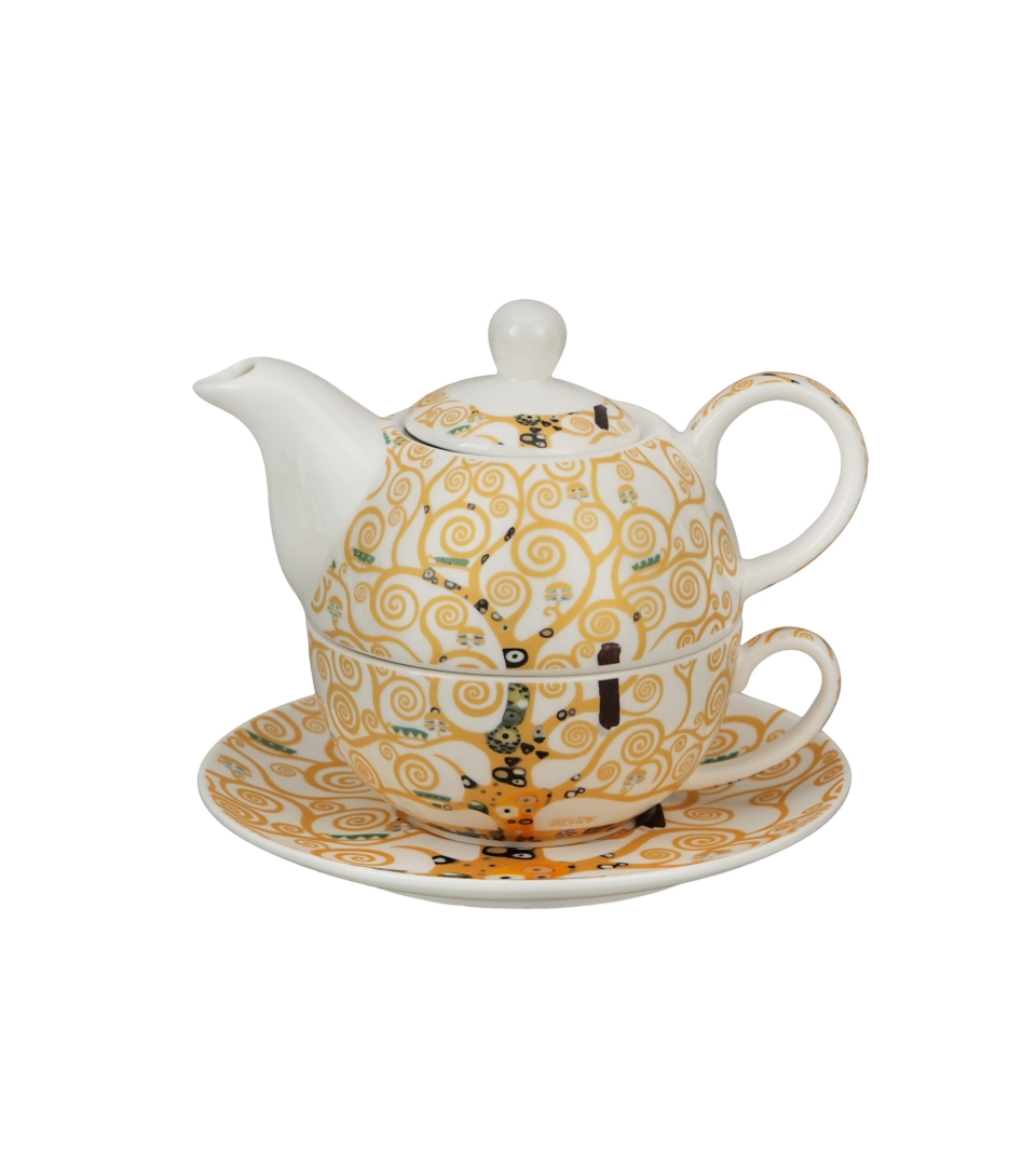 Filiżanka z dzbankiem i zaparzaczem TREE OF LIFE Ecru inspired by Gustav Klimt