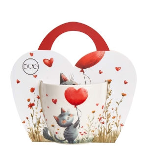 Kubek 460 ml w "koszyczku" KOT Z BALONEM