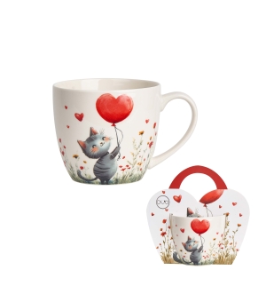 Kubek 460 ml w "koszyczku" KOT Z BALONEM