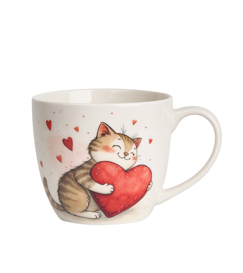 Kubek 460 ml w "koszyczku" KOT Z ZABAWKĄ