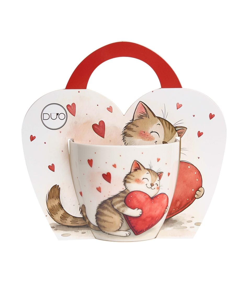 Kubek 460 ml w "koszyczku" KOT Z ZABAWKĄ