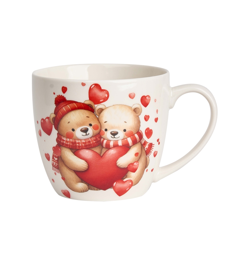 Kubek 460 ml w "koszyczku" MISIE Z SERCAMI