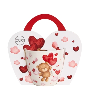 Kubek 460 ml w "koszyczku" MIŚ Z BALONAMI