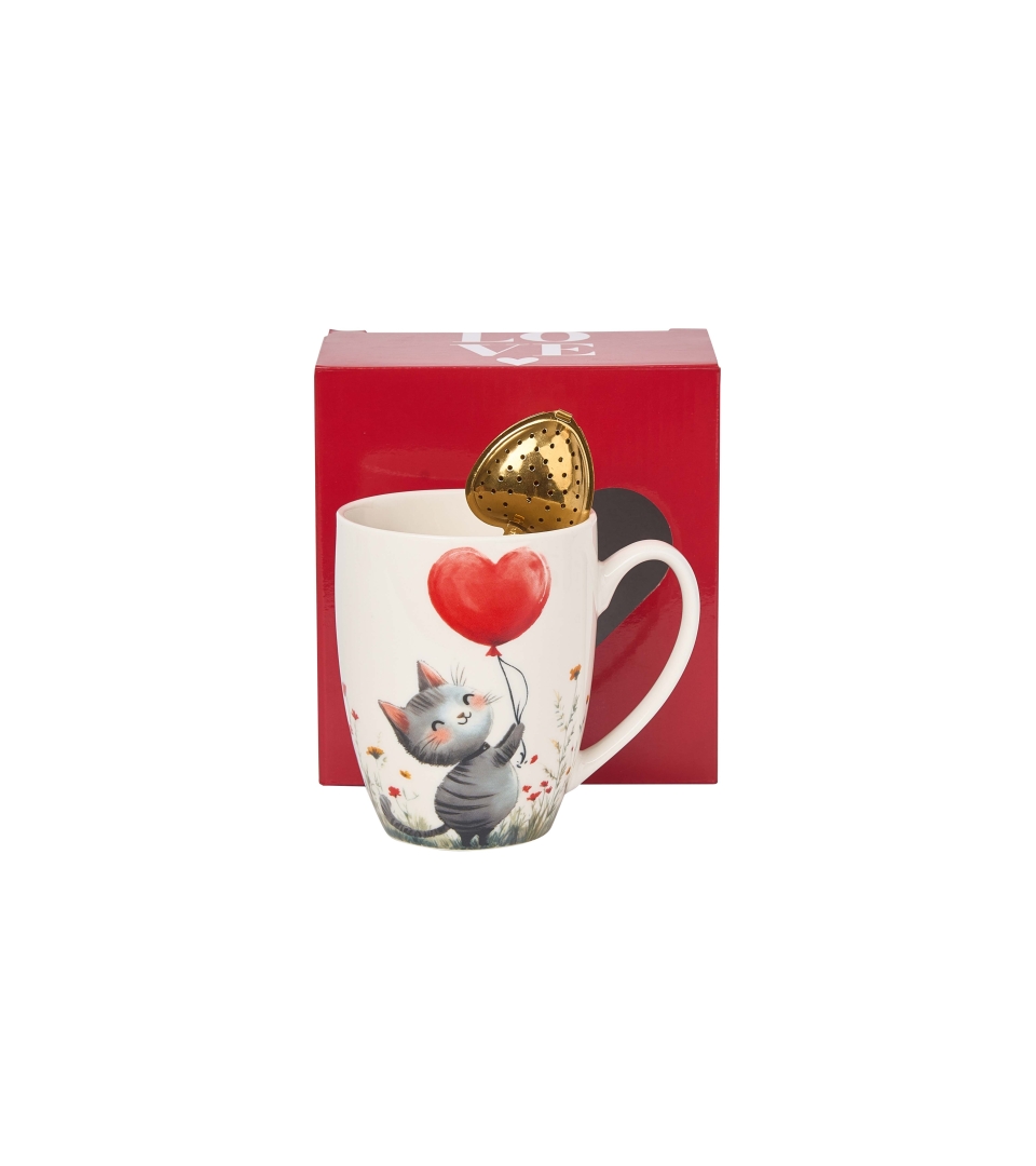 Kubek classic z zaparzaczem "serce" KOT Z BALONEM