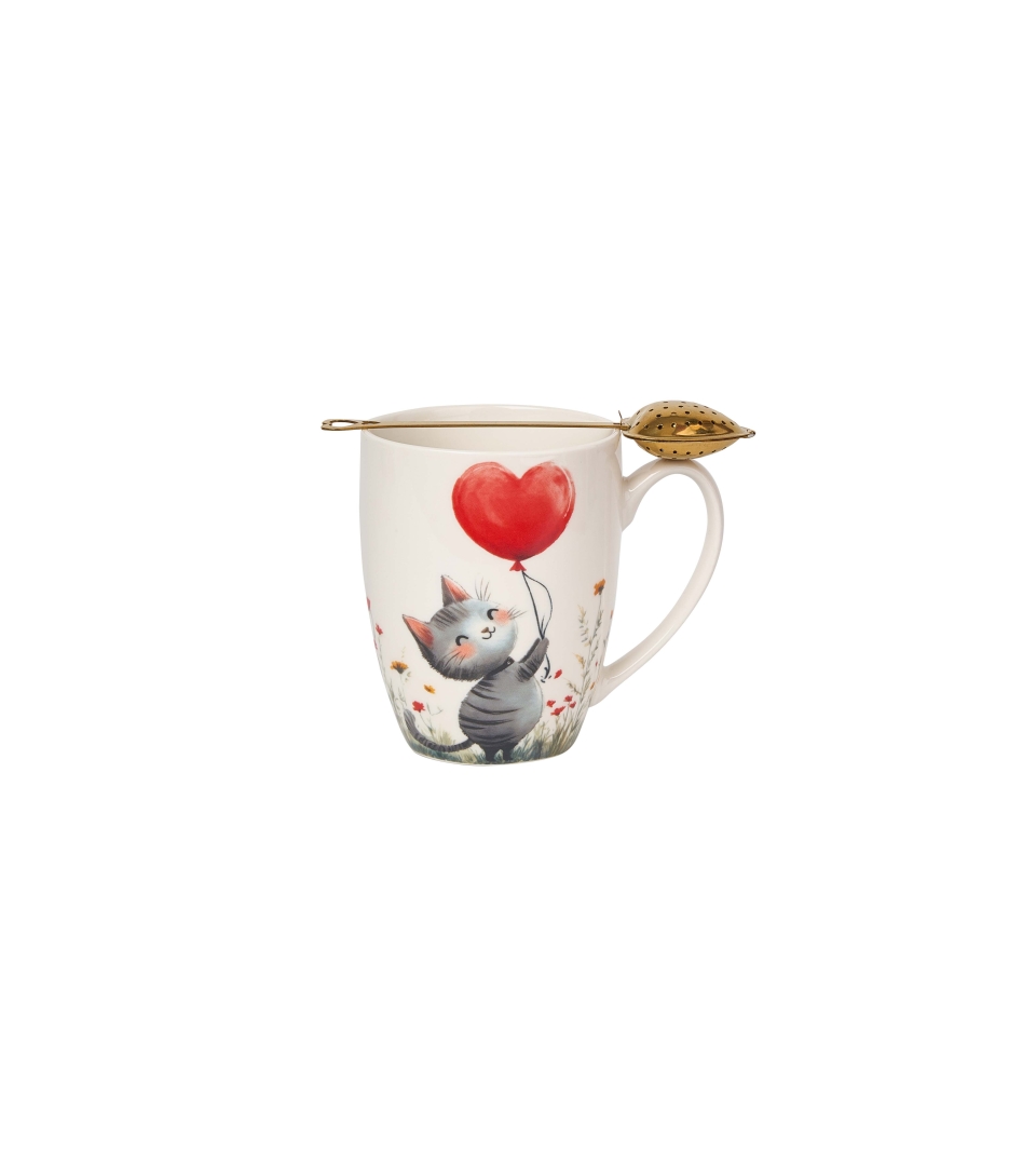 Kubek classic z zaparzaczem "serce" KOT Z BALONEM