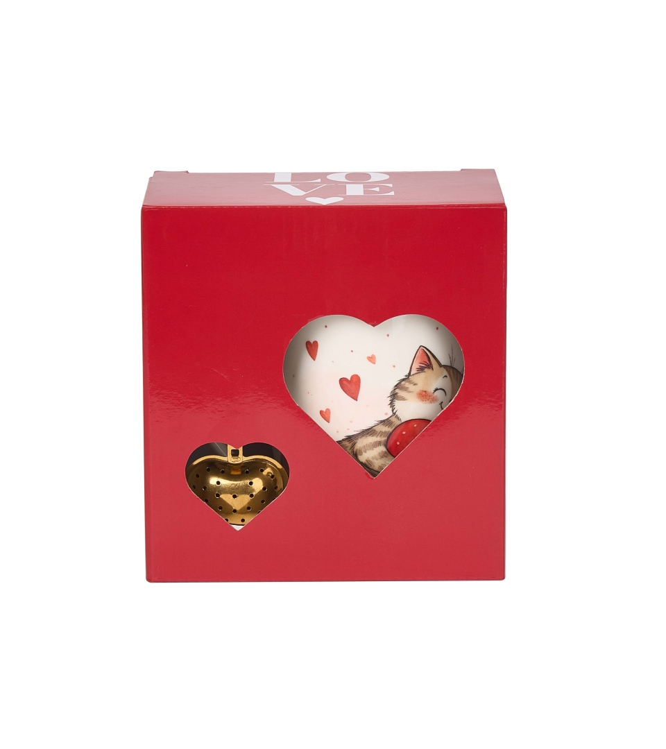 Kubek classic z zaparzaczem "serce" KOT Z ZABAWKĄ