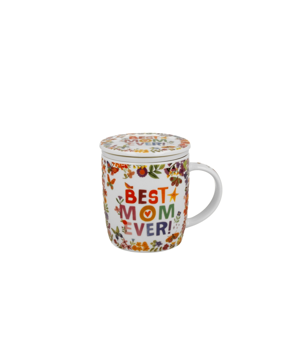 Kubek okazjonalny z zaparzaczem "BEST MOM" w pudełku z kokardą