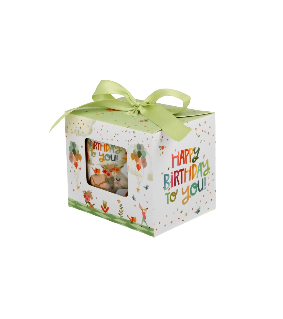 Kubek okazjonalny z zaparzaczem "HAPPY BIRTHDAY" w pudełku z kokardą