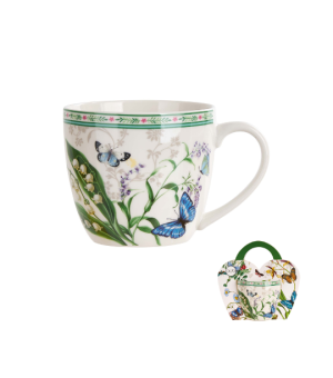 Kubek 460 ml w "koszyczku" FLOWER DREAM (sprzedaż w zestawach po 4 szt.)