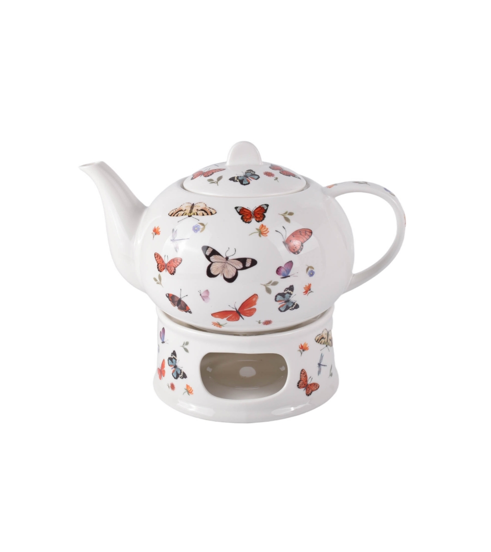 Porcelanowy dzbanek na podgrzewaczu BUTTERFLIES